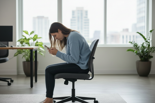 create a picture of a girl sitting slouching on her phone 